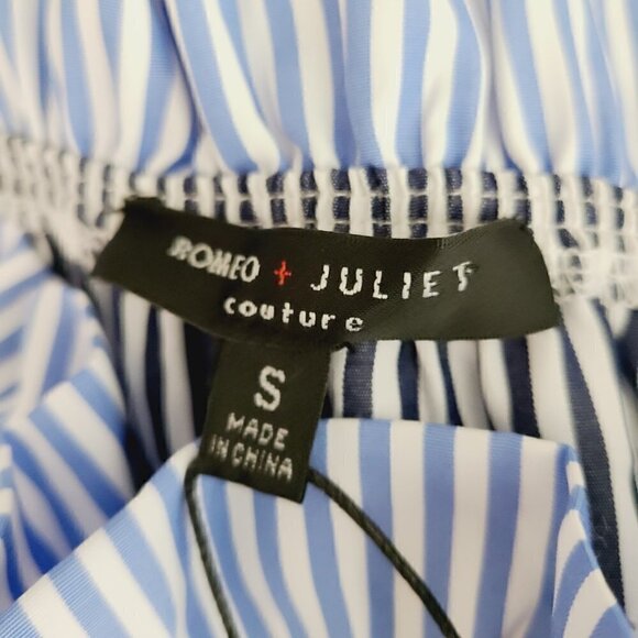 Romeo & Juliet Couture Blouse S Blue Striped Embroidered Sleeve Off Shou… - Picture 6 of 9